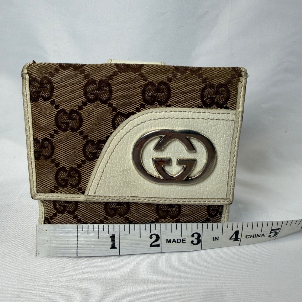 Gucci Wallet Womens Small Brown GG Monogram Canvas Interlocking G Bifold White - Picture 8 of 9